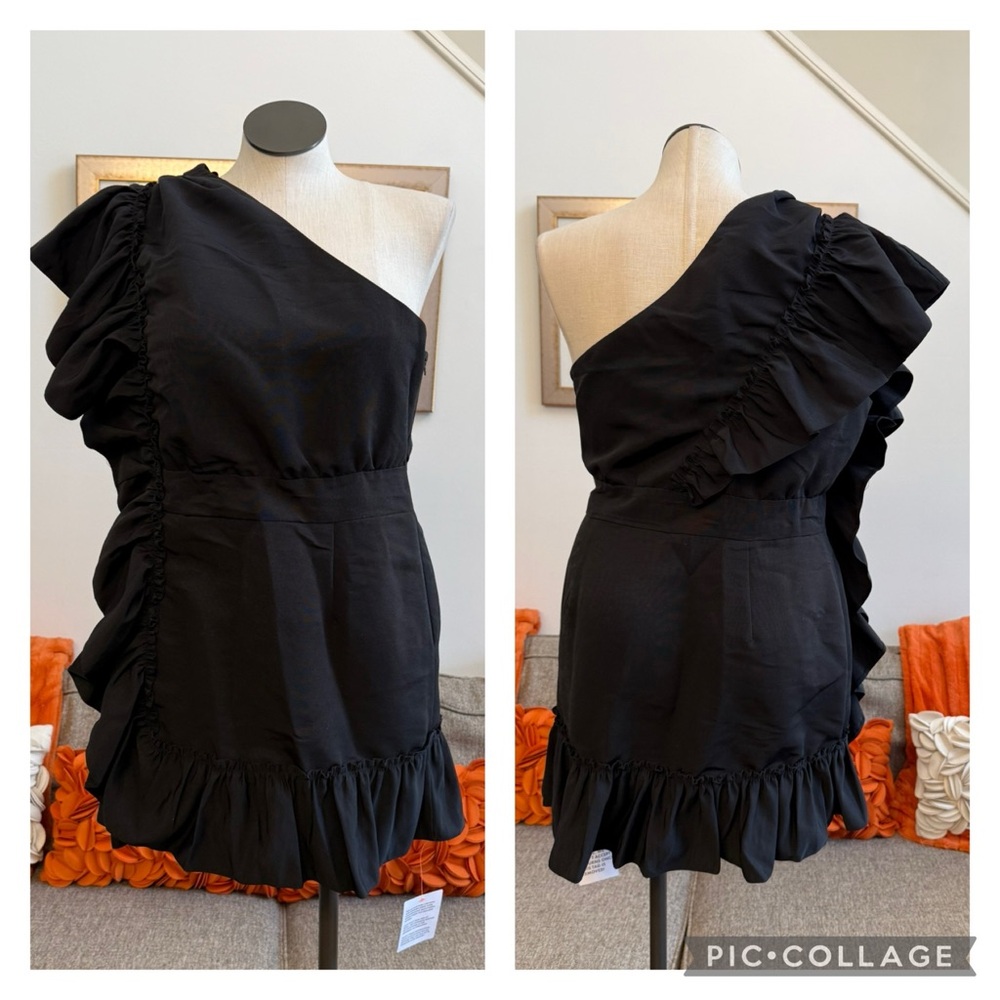 ❣️🆕ASOS Design One Shoulder Ruffle Detail Black Dress❣️